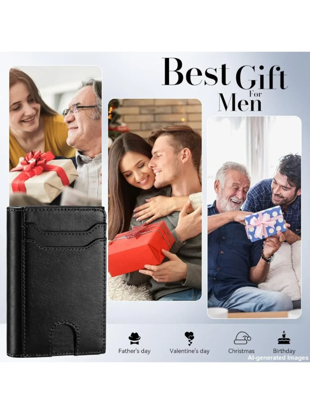 Genuine Leather Trifold Wallet for Men | RFID Blocking, Chain, Zipper Coin